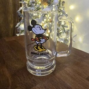 Vintage Walt Disney Productions Minnie Mouse Clear Glass Footed Mug No Chips 70s